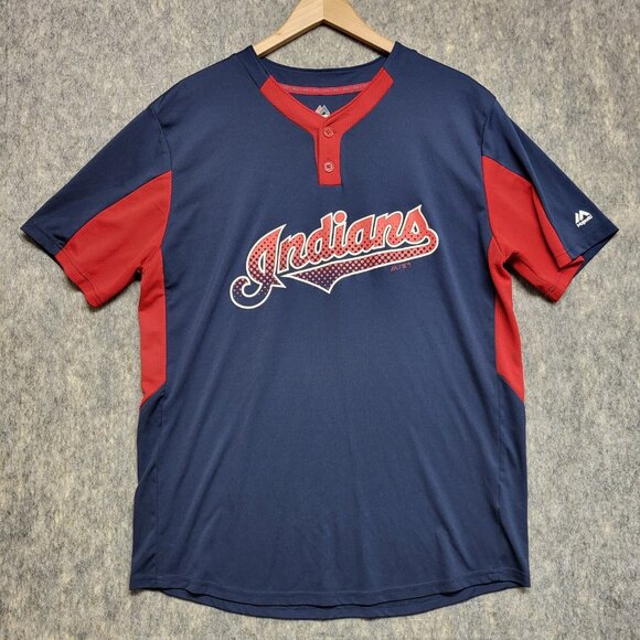 Cleveland Indians #13 Martin Majestic Mens Large Cool Base Henley Jersey - Picture 2 of 11